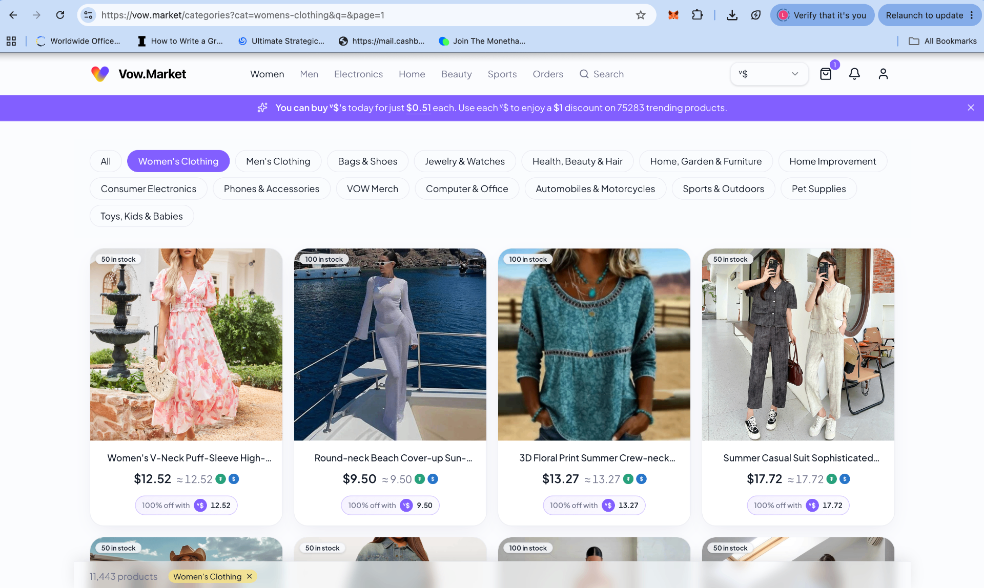 Vow.Market women's clothing catalogue with 100% off using v$